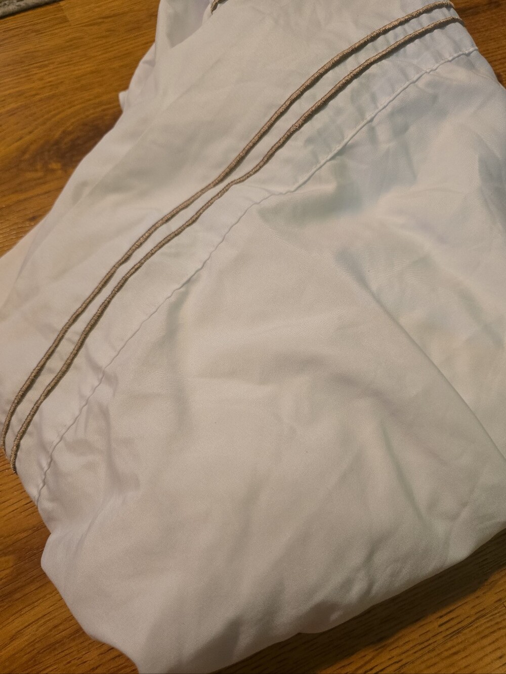 White Home Bedding Sheet with Taupe Trim - Classic Neutral Bedding Flat Sheet
